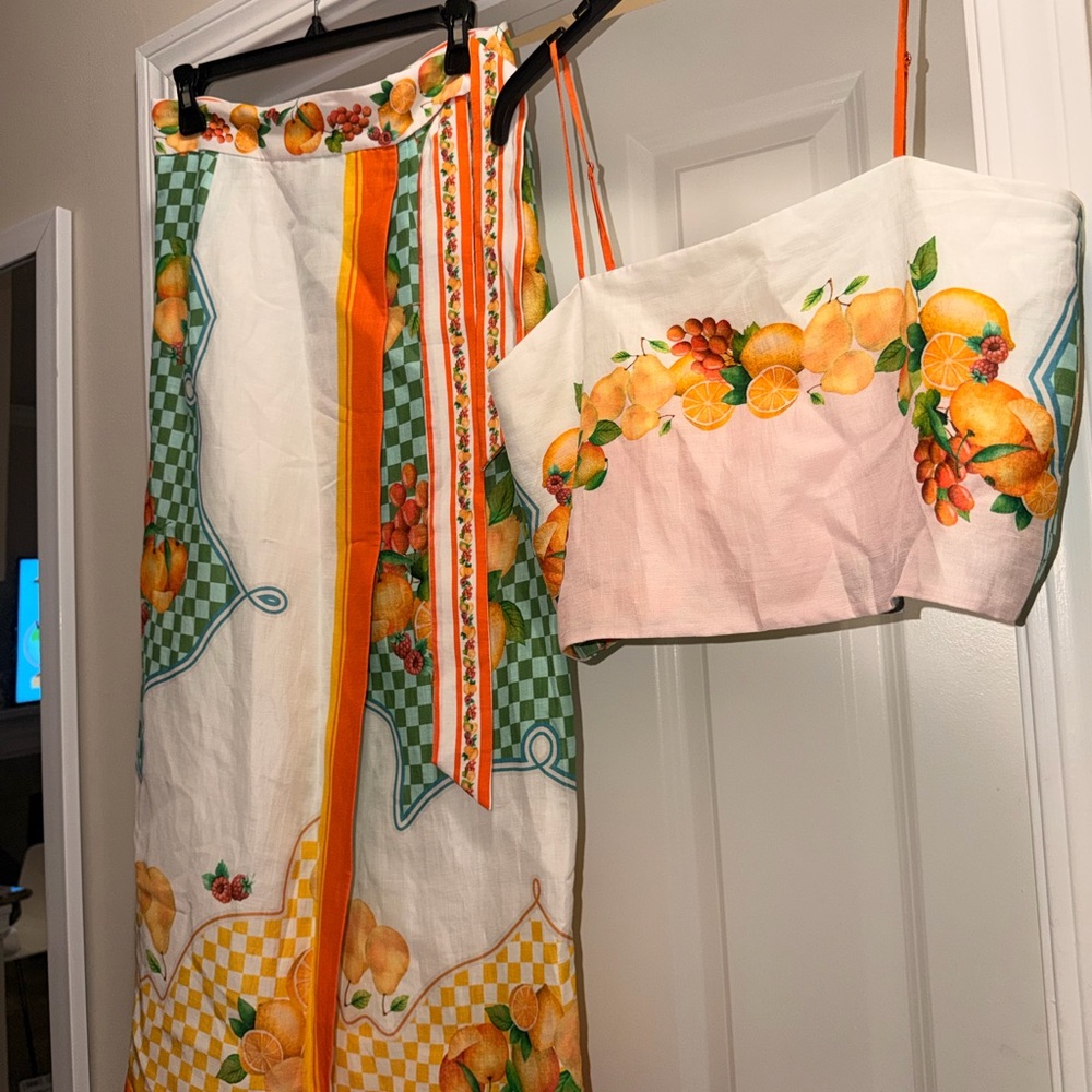 ANTONIO MELANI Orange and Green Fruit Print Skirt Set